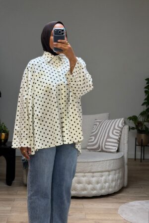 Oversized Blouse – Creme Met Bruine Stippen
