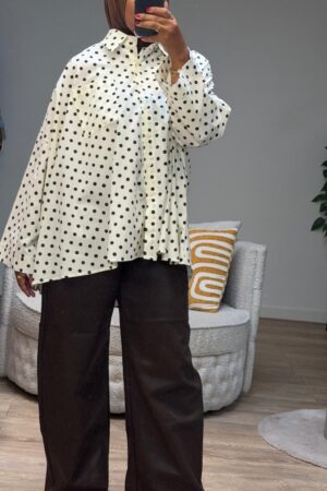Oversized Blouse – Creme / Bruin
